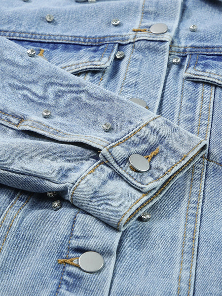 Stylish Ripped Denim Jacket with Lapel Pocket