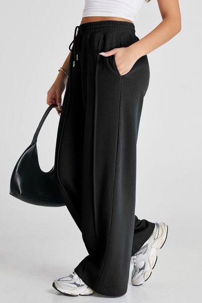 Women's Black High-Waist Wide-Leg Seamed Sweatpants