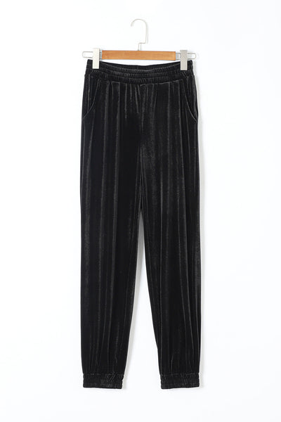 Women's Soft Black Velvet Jogger Pants - Stylish and Comfortable Lounge Wear for Casual Chic Outfits