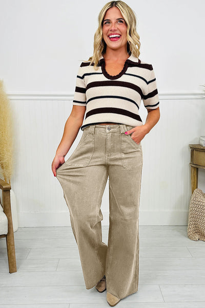 Women's Laurel Green Wide-Leg High-Waist Jeans with Patch Pockets
