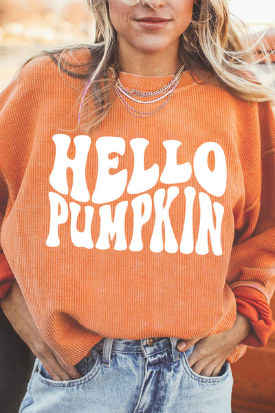 Women's Orange Corded 'Hello Pumpkin' Graphic Sweatshirt