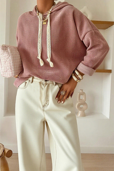 Women's Rose Tan Lace Thermal Hoodie in Relaxed Viscose Blend