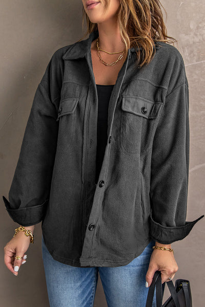 Stylish Women's Gray Button-Up Shirt Jacket with Turn Down Collar - Versatile Outerwear for All Seasons and Occasions