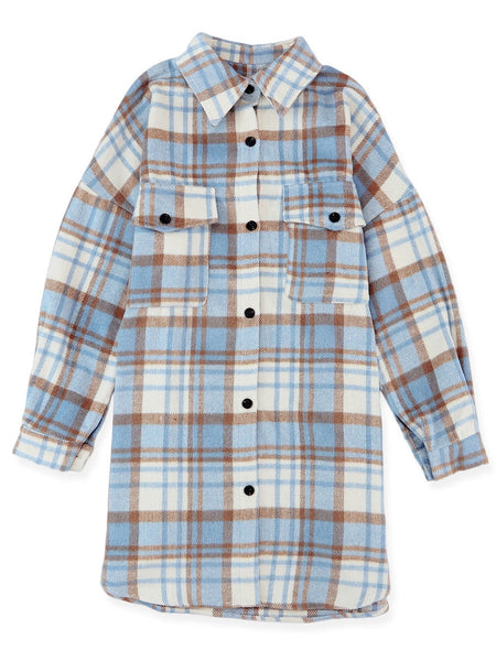 Women's Detachable Hood Plaid Flannel Shacket with Pockets