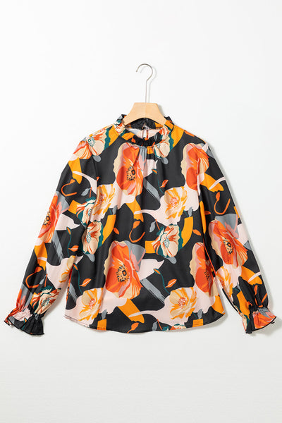 Elegant Women's Black Floral Mock Neck Blouse - Trendy Fit for Day or Night, Perfect for Any Occasion