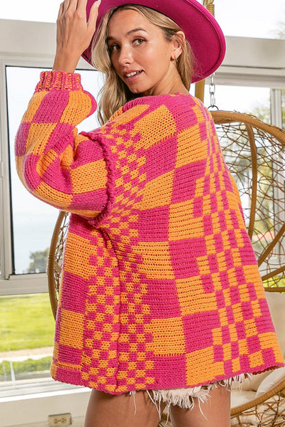 Cozy Women's Multicolor Checkered Knit Cardigan - Stylish Open Front Layer for Every Occasion and Effortless Chic
