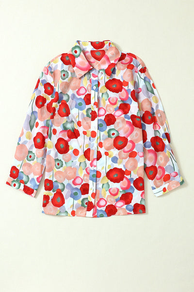 Ink Blossom Lapel Long Sleeve Blouse