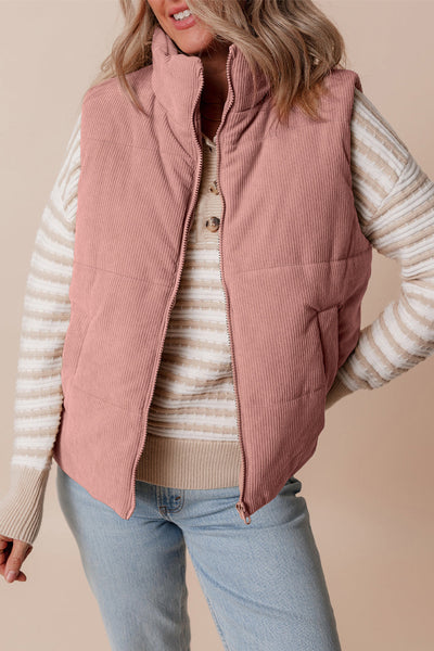 Chic Women's Corduroy Vest Jacket in Earthy Tones  Stylish Layering Piece for Fall and Winter Fashion