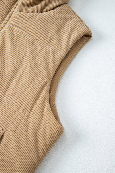 Beige Corduroy Puffer Vest with Stand Collar with practical styling and dependable silhouette control.