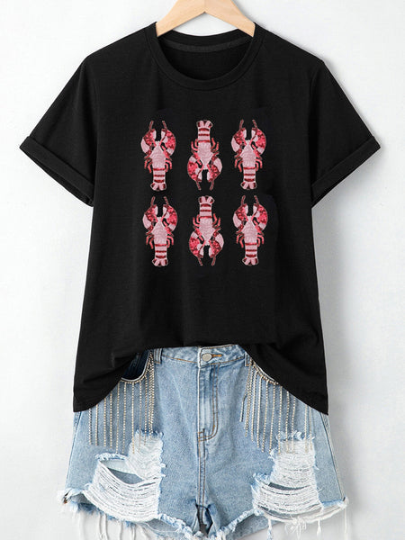 Western Black Sequin Crawfish Graphic Tee