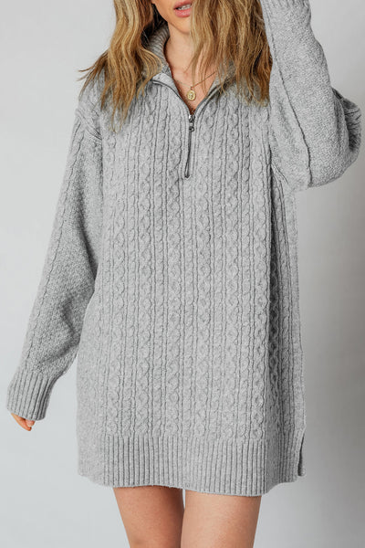 Chic Women's Soft Beige Cable Knit Sweater Dress - Casual Long Sleeve for Effortless Fall Fashion and Comfort