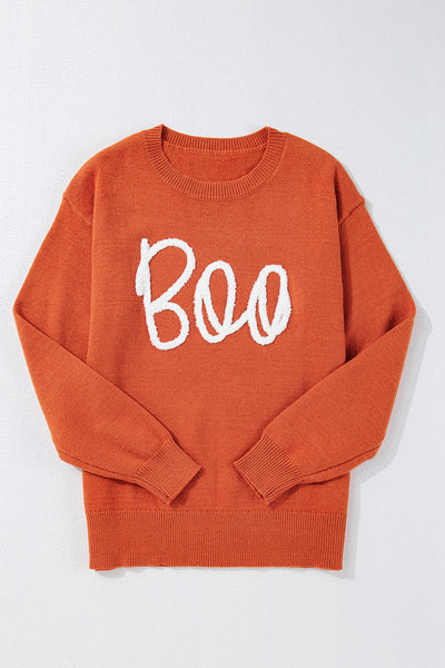Cozy Women's Orange Knitted Sweater with Ribbed Edges & Drop Shoulder - Stylish Layering Essential for Fall