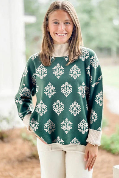 Trendy Women's Green Ribbed High Neck Sweater with Cuffed Sleeves - Cozy Fall Fashion Essential