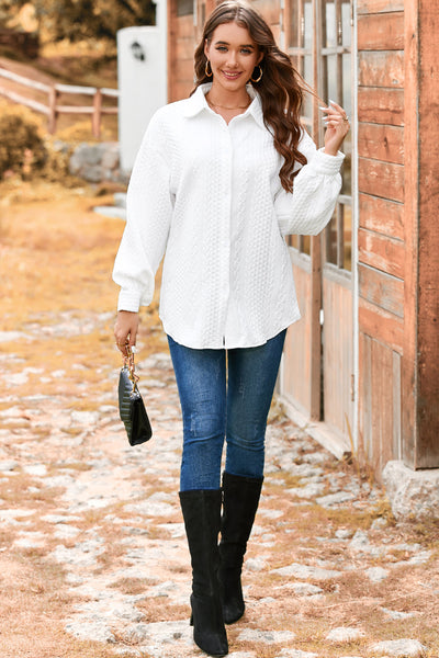 Women's Cable Knit Texture Shirt Jacket in Crisp White