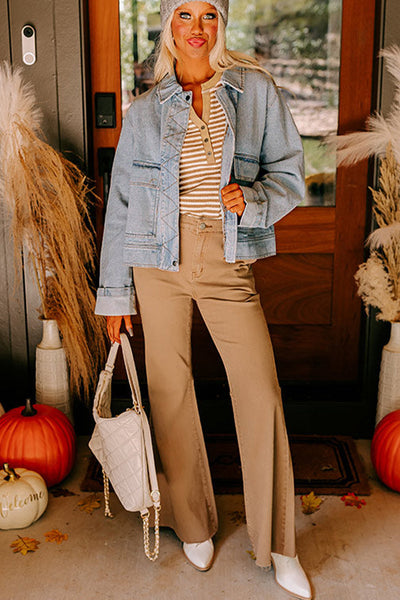 Trendy Distressed Blue Denim Jacket for Women - Classic Fit Outerwear for Chic Casual Outfits