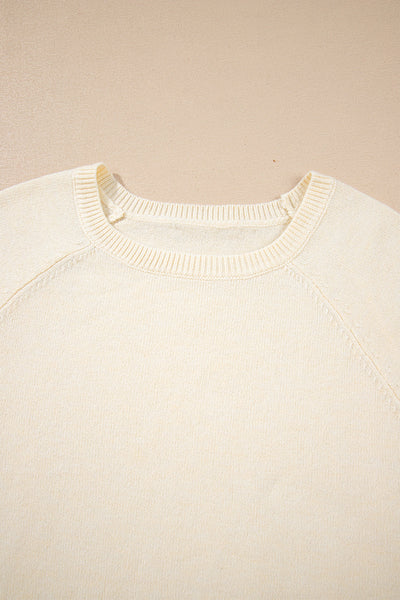 Women's Button-Cuff Raglan Bishop Sleeve Sweater in Cream