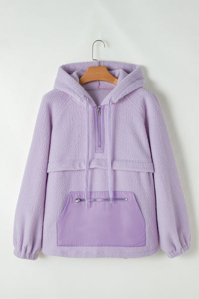 Cozy Women's Lavender Fuzzy Hoodie with Zipped Pockets and Drawstring for Casual Chic Comfort