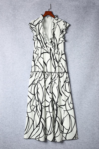 Chic Print Halter Tie Waist Wide Leg Jumpsuit
