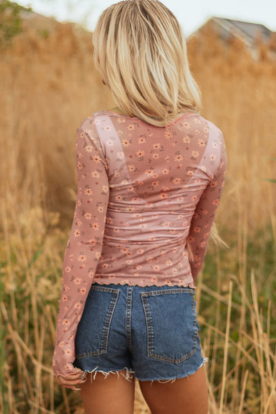 Elegant Women's Floral Mesh Long Sleeve Blouse - Lightweight, Breathable Top for Spring & Summer Style