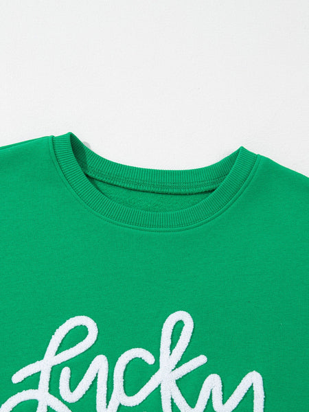 Lucky Green Alphabet Embroidered Chenille Crewneck Sweatshirt