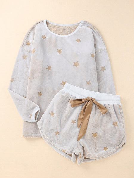 Cozy White Starry Plush Lounge Set for Girls