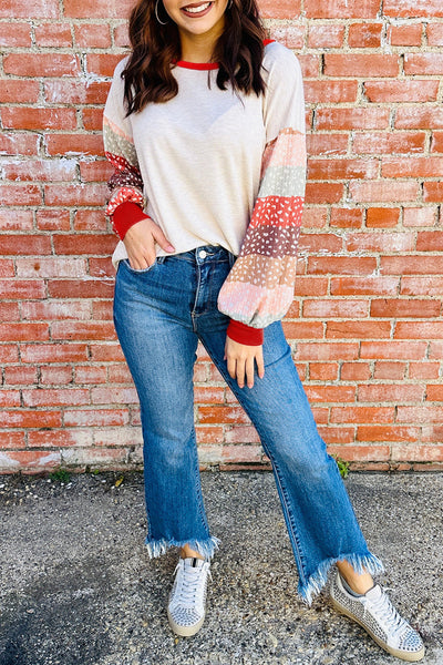 Cozy Women's Loose Fit Leopard Color Block Pullover Sweater - Trendy Jet Stream Style for Effortless Fall Fashion