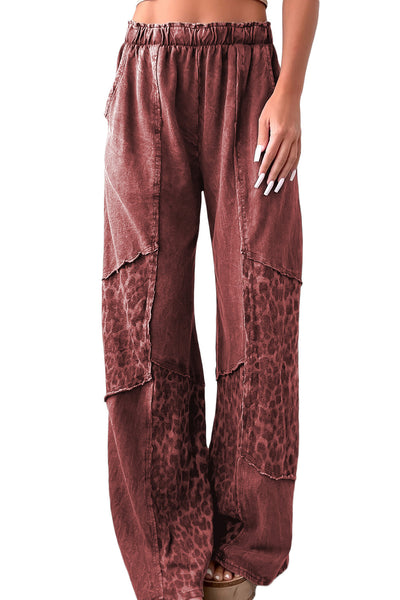 Women's Trendy Loose-Fit Leopard Patchwork Pants in Red Clay - Casual Comfort for Everyday Style