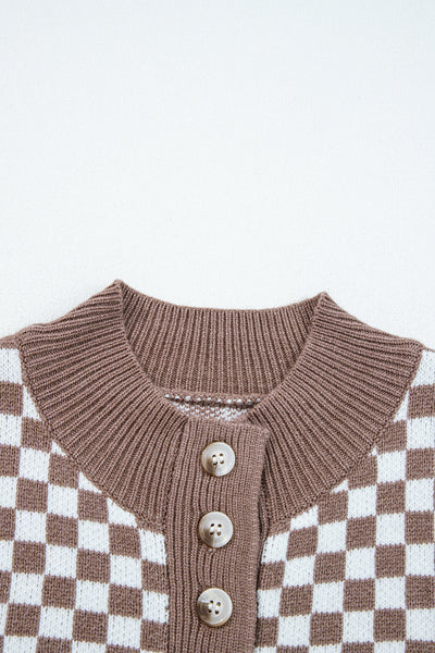 Women's Checkerboard Half-Button Knit Sweater in Cocoa and Cream with practical styling and dependable silhouette control.