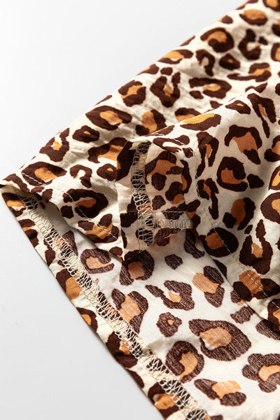 Women's Leopard Print Ruffle Neck Viscose Blouse in Earth Tones