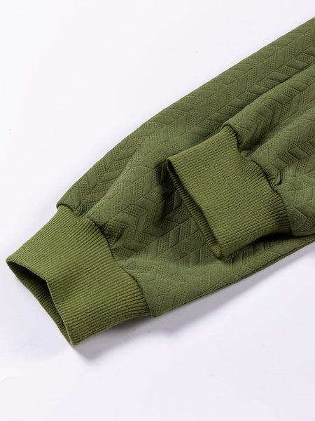 Forest Green Textured Raglan Sleeve Casual Sweatshirt