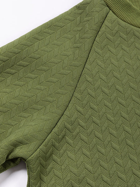 Forest Green Textured Raglan Sleeve Casual Sweatshirt