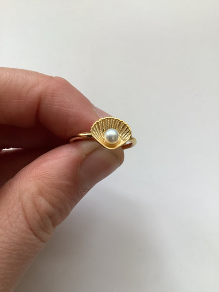 Gold Plated Shell+Pearl Ring - Standout Boutique (Vancouver, BC)