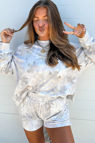 Beige Camo Print Pullover Top with Elastic Waist Casual Shorts Set for Women Stylish & Comfortable Summer Outfit