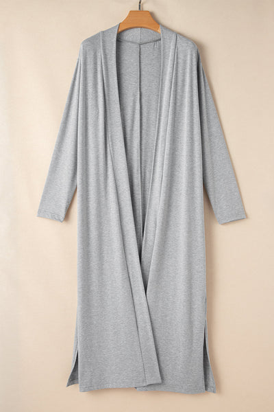 Women's Light Grey Split Long Cardigan with Skinny Pants - Cozy Lounge Set for Relaxed Style and Comfort