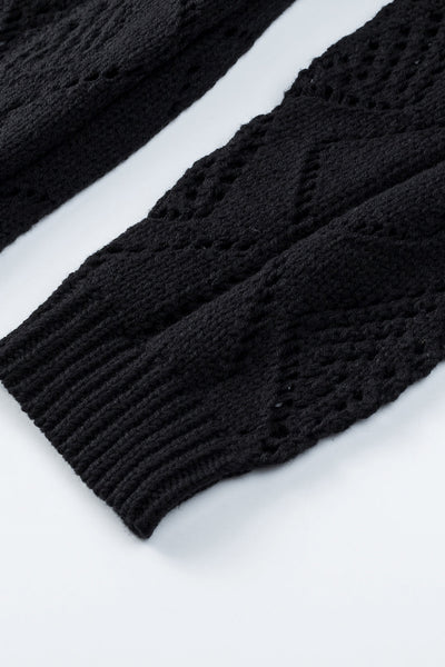 Chic Women's Black Hollow-Out Knit Cardigan for Stylish Layering - Lightweight, Openwork Design, Perfect for All Seasons