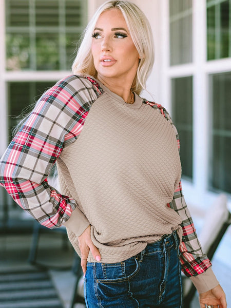 Casual Plaid Splicing Button Decor Long Sleeve Knit Hoodie