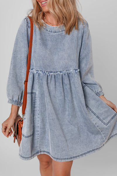 Casual Chic Women's Blue Denim T-Shirt Dress with Relaxed Fit and Short Sleeves Effortless Everyday Style