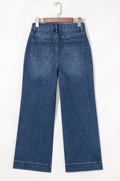 Chic High-Waisted Blue Wide Leg Jeans for Women  Effortless Relaxed Fit for Everyday Style and Comfort