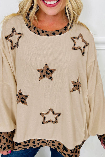 Women's Leopard Print Star Patchwork Oversized Sweatshirt