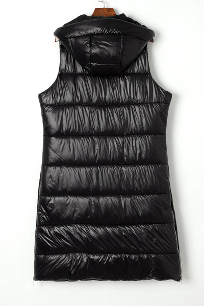 Stylish Women's Black Hooded Quilted Vest Coat - Warm Fall & Winter Layering Essential for Chic Casual Looks