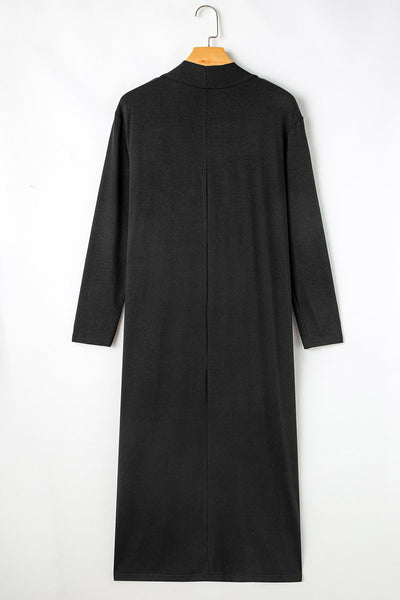 Stylish Women's Black Lounge Set: Long Split Cardigan & Slim-Fit Pants for Ultimate Comfort and Fashion