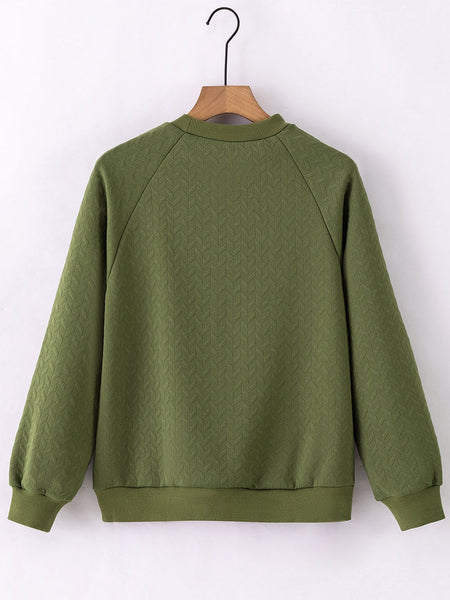 Forest Green Textured Raglan Sleeve Casual Sweatshirt