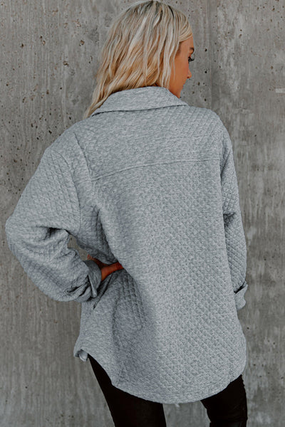 Women's Gray Retro Quilted Shacket with Pockets - Trendy Button-Up Jacket for Chic Layered Style and Comfort made for easy styling and wardrobe