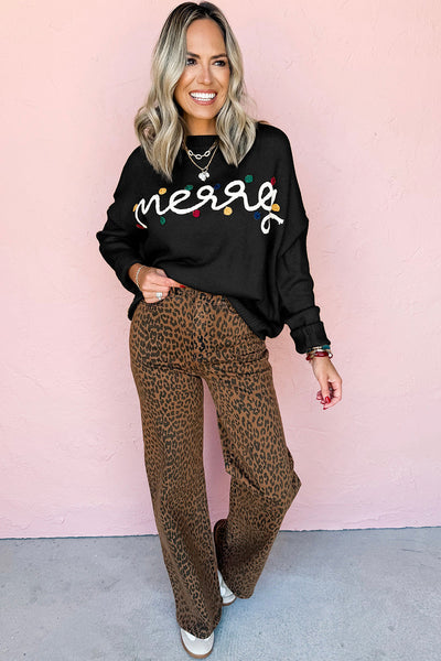 Women's Black Christmas Dolman Sweater with Colorful Dot Details - Cozy Holiday Fashion for Festive Gatherings