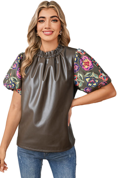 Chic Women's Floral Puff Sleeve Blouse - Elegant Summer Top with Comfortable Fit and Trendy Design