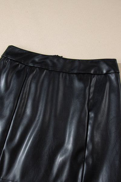 Trendy Women's High Waist Black PU Leather Mini Skirt with Side Slits - Stylish Slim Fit for Chic Looks