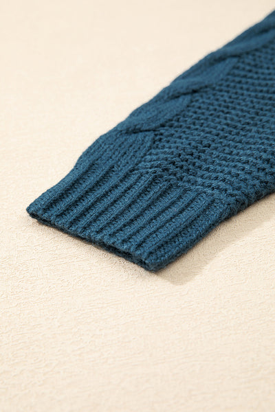 Cozy Women's Peacock Blue Cable Knit Cardigan with Button Front & Pockets - Chic Baggy Style for Casual Looks