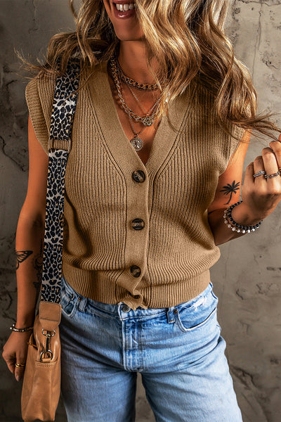 Chic Women's Parchment V-Neck Sweater Vest - Versatile Layering Piece for Effortless Style and Comfort