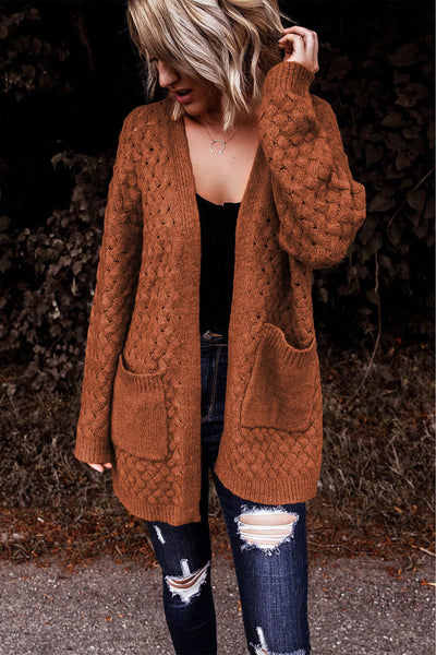 Women's Textured Basket-Weave Open Front Cardigan in Rust