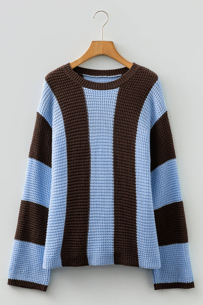Women's Vertical Stripe Thermal Knit Drop Shoulder Sweater